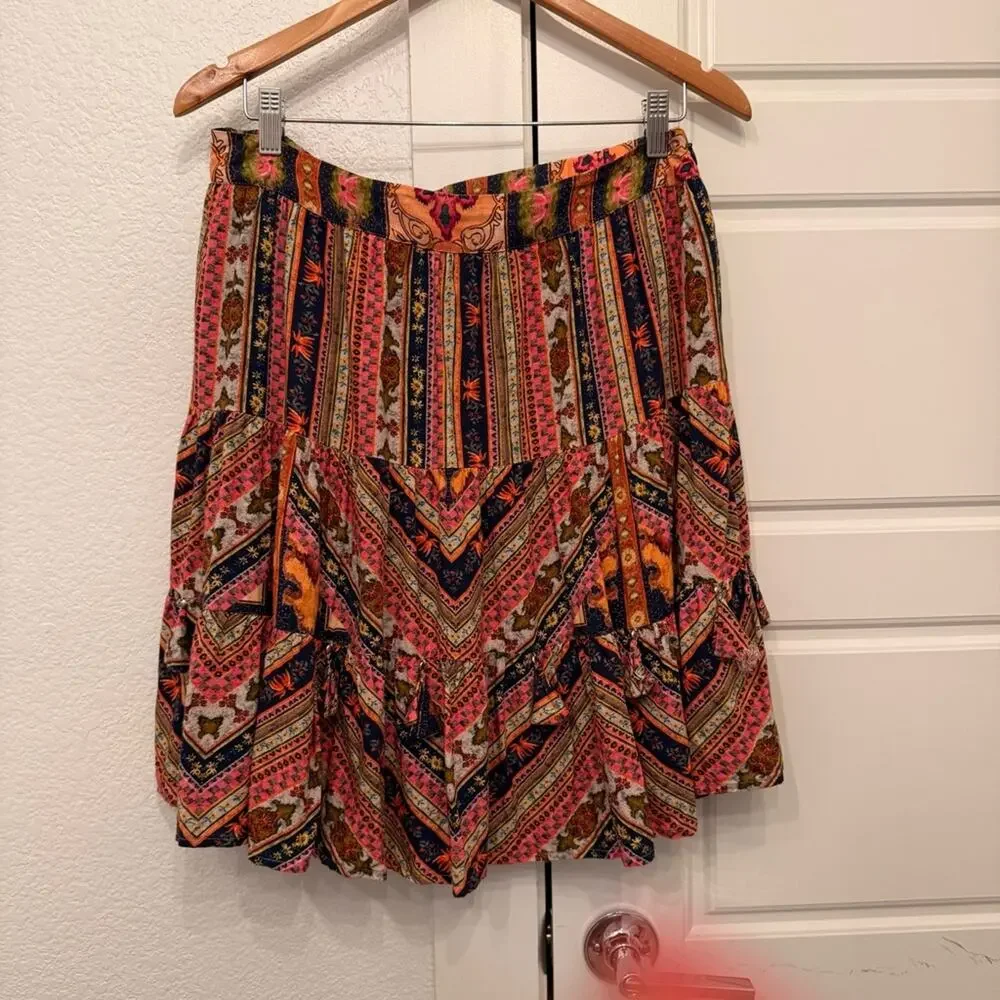 Anthro Vineet Back Patrice Tiered Multicolored Skirt